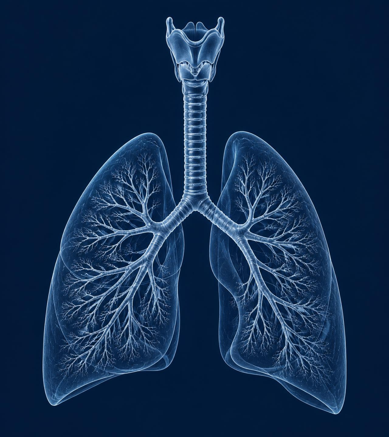 Line illustration of the human airway and bronchial tree